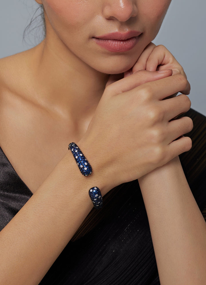 Blue And White Stones Metallic Bangle