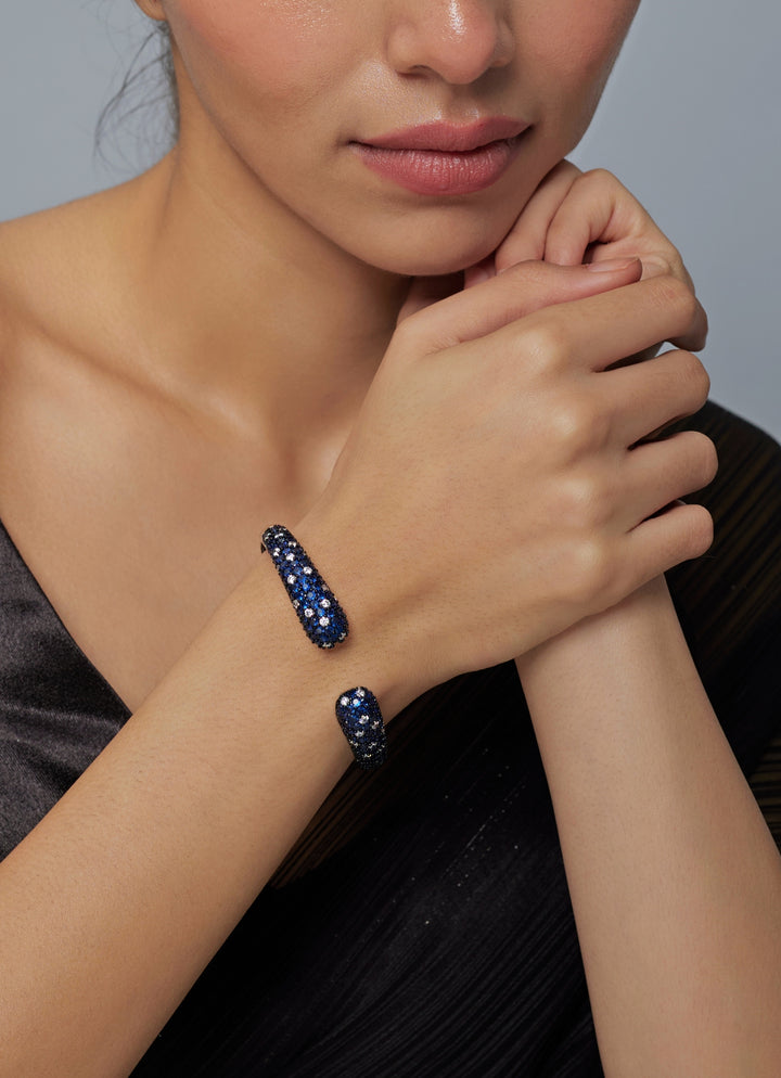 Blue And White Stones Metallic Bangle