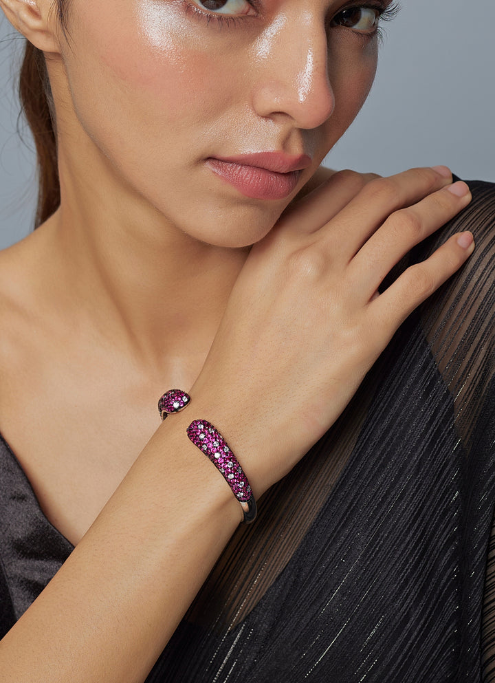 Silver Plated Pink And Zircon Kada