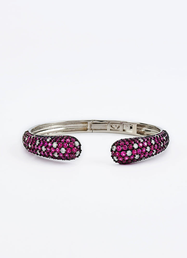 Silver Plated Pink And Zircon Kada
