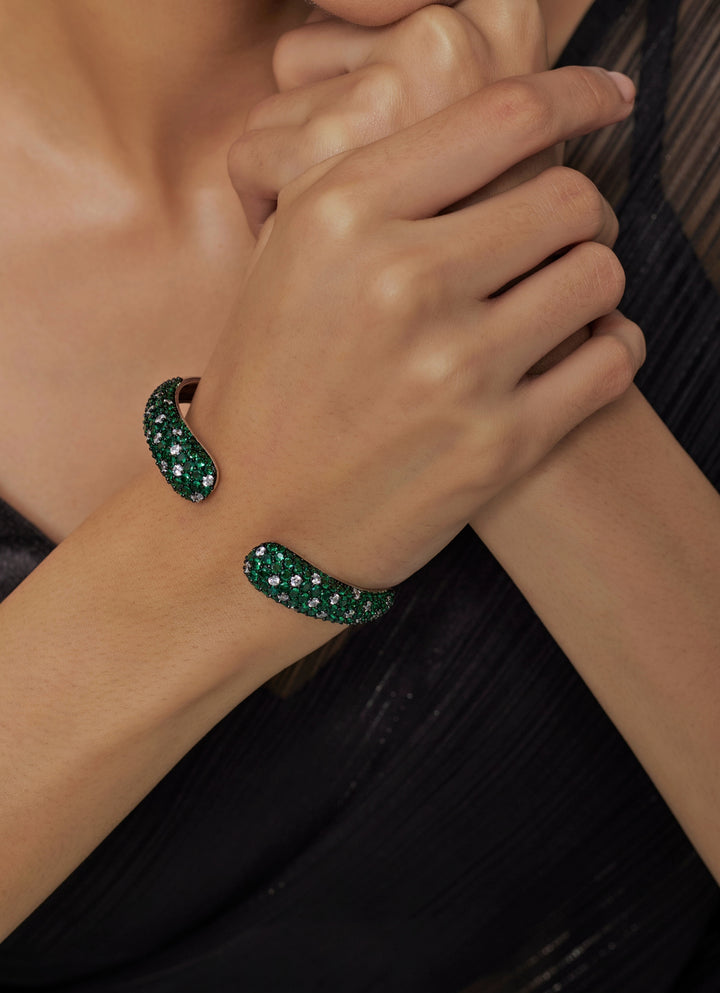 Silver Plated Green Zircon Kada