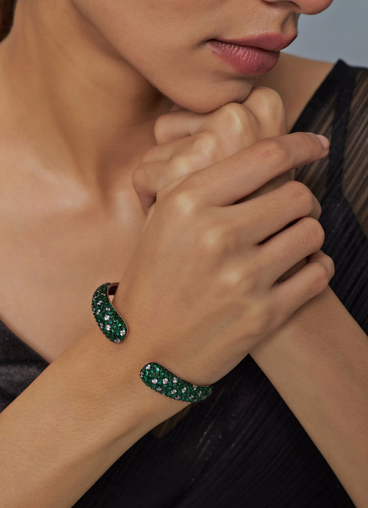 Silver Plated Green Zircon Kada