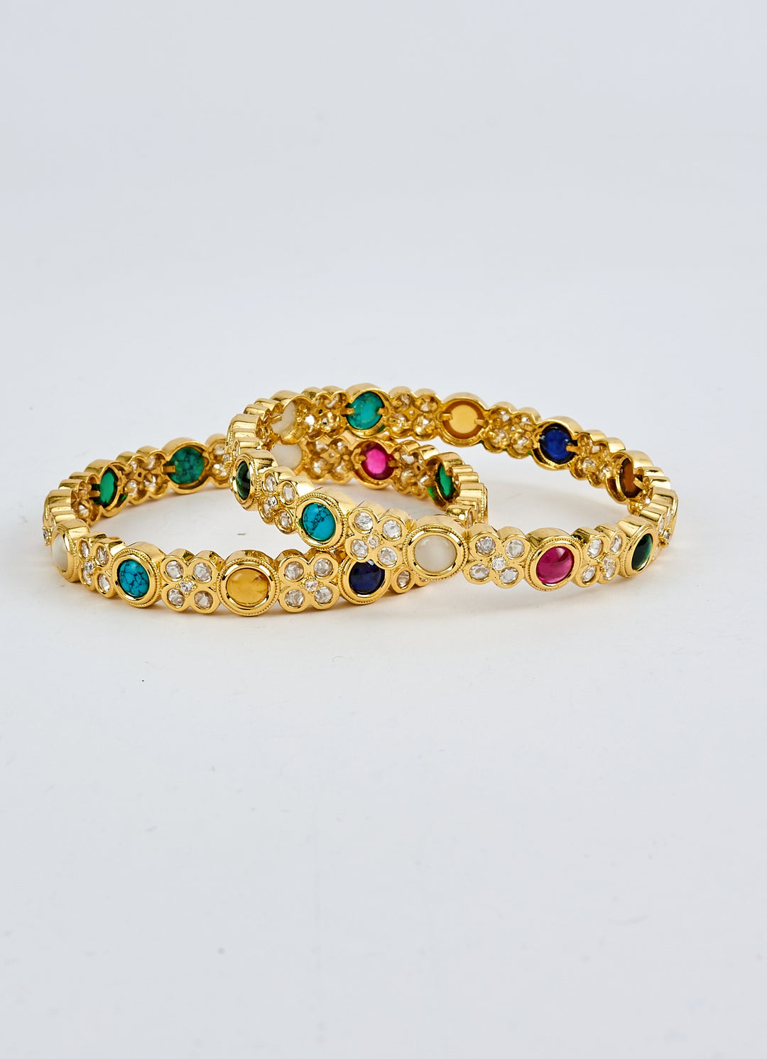 Multi Stone Kundan And Polki Gold Plated Bangles