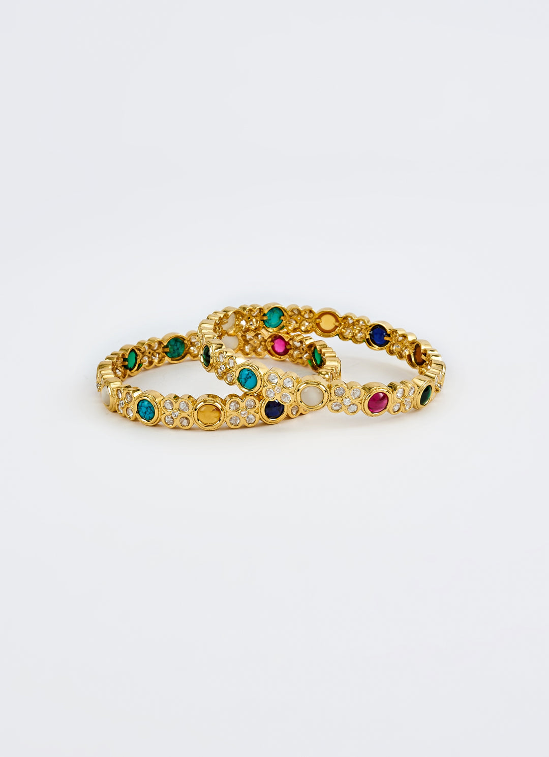 Multi Stone Kundan And Polki Gold Plated Bangles