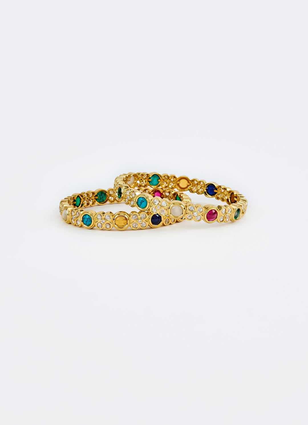 Multi Stone Kundan And Polki Gold Plated Bangles
