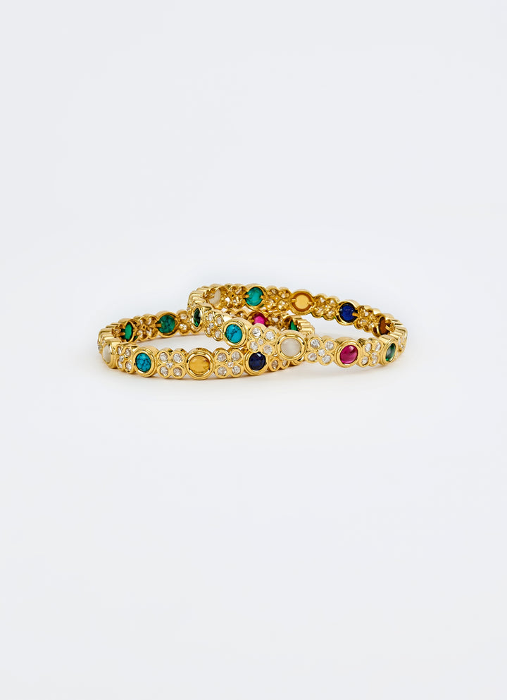 Multi Stone Kundan And Polki Gold Plated Bangles