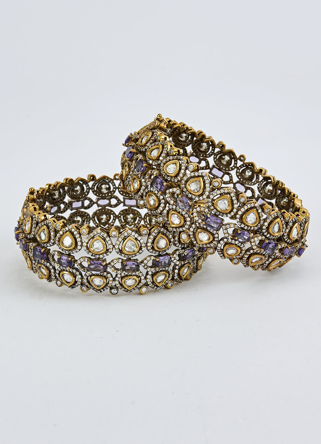 Purple Kundan And Polki Gold Plated Bangles