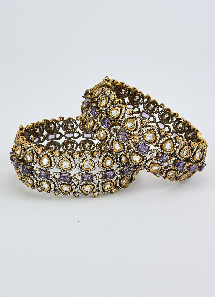 Purple Kundan And Polki Gold Plated Bangles