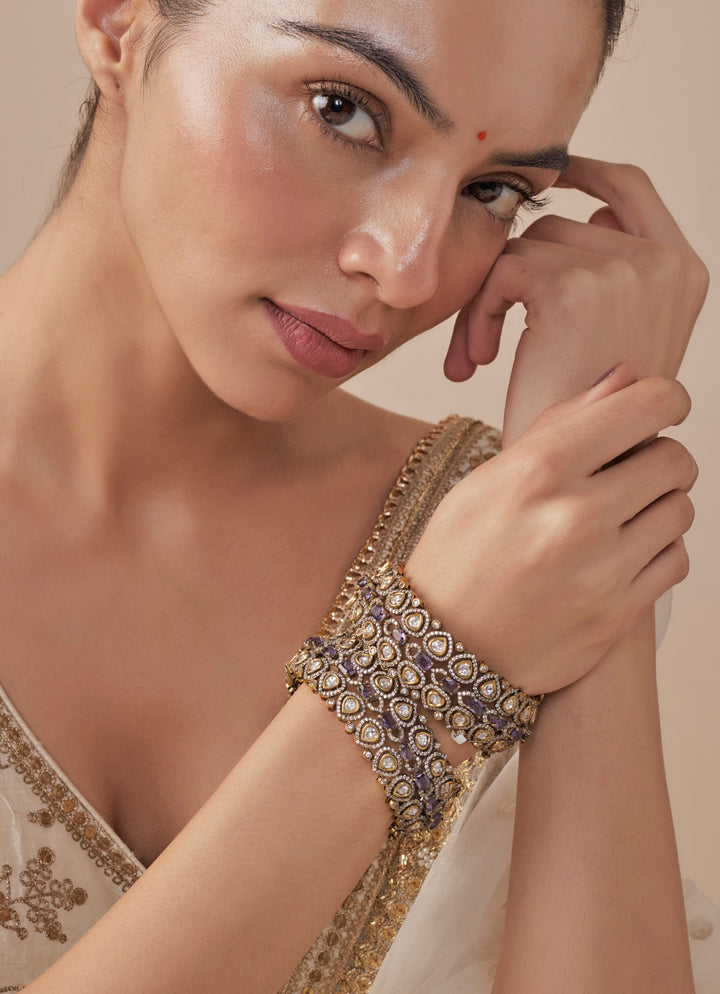 Purple Kundan And Polki Gold Plated Bangles