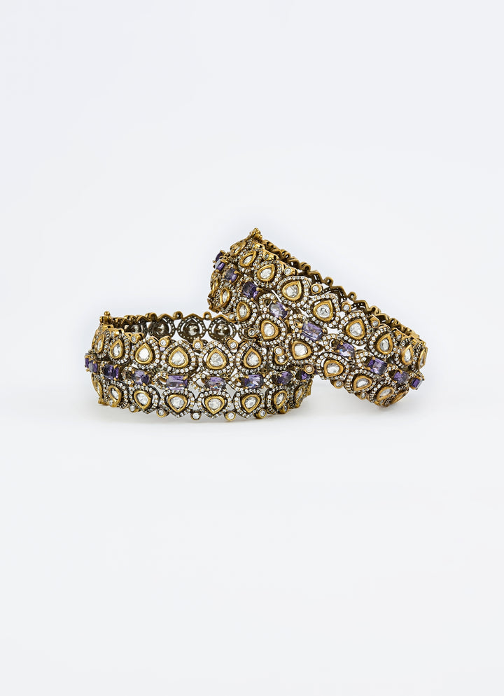 Purple Kundan And Polki Gold Plated Bangles