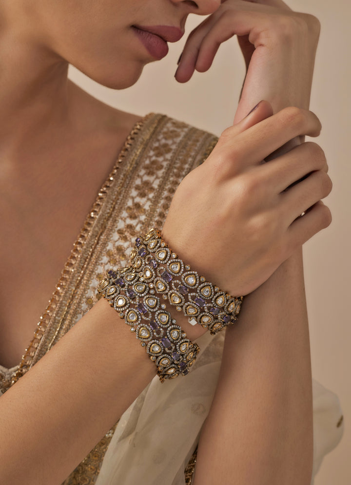 Purple Kundan And Polki Gold Plated Bangles