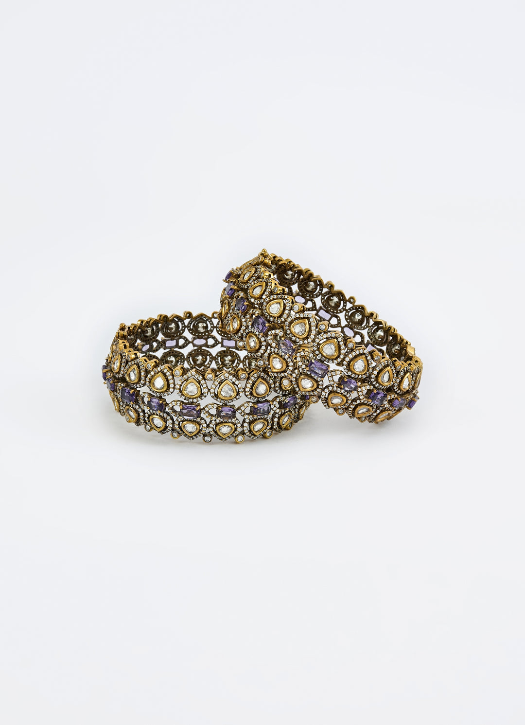 Purple Kundan And Polki Gold Plated Bangles