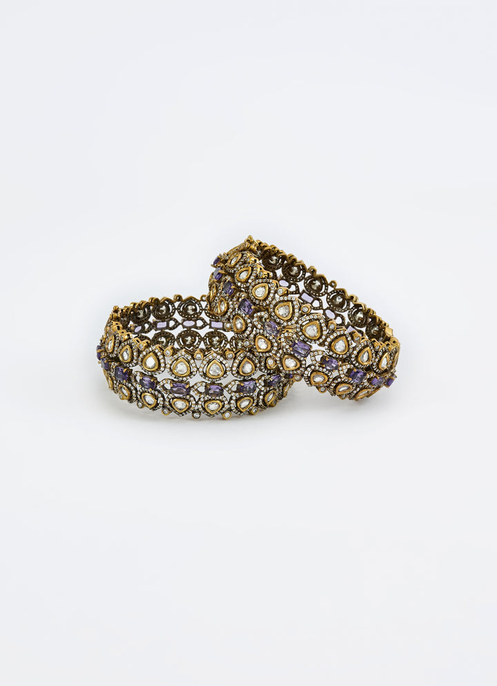 Purple Kundan And Polki Gold Plated Bangles