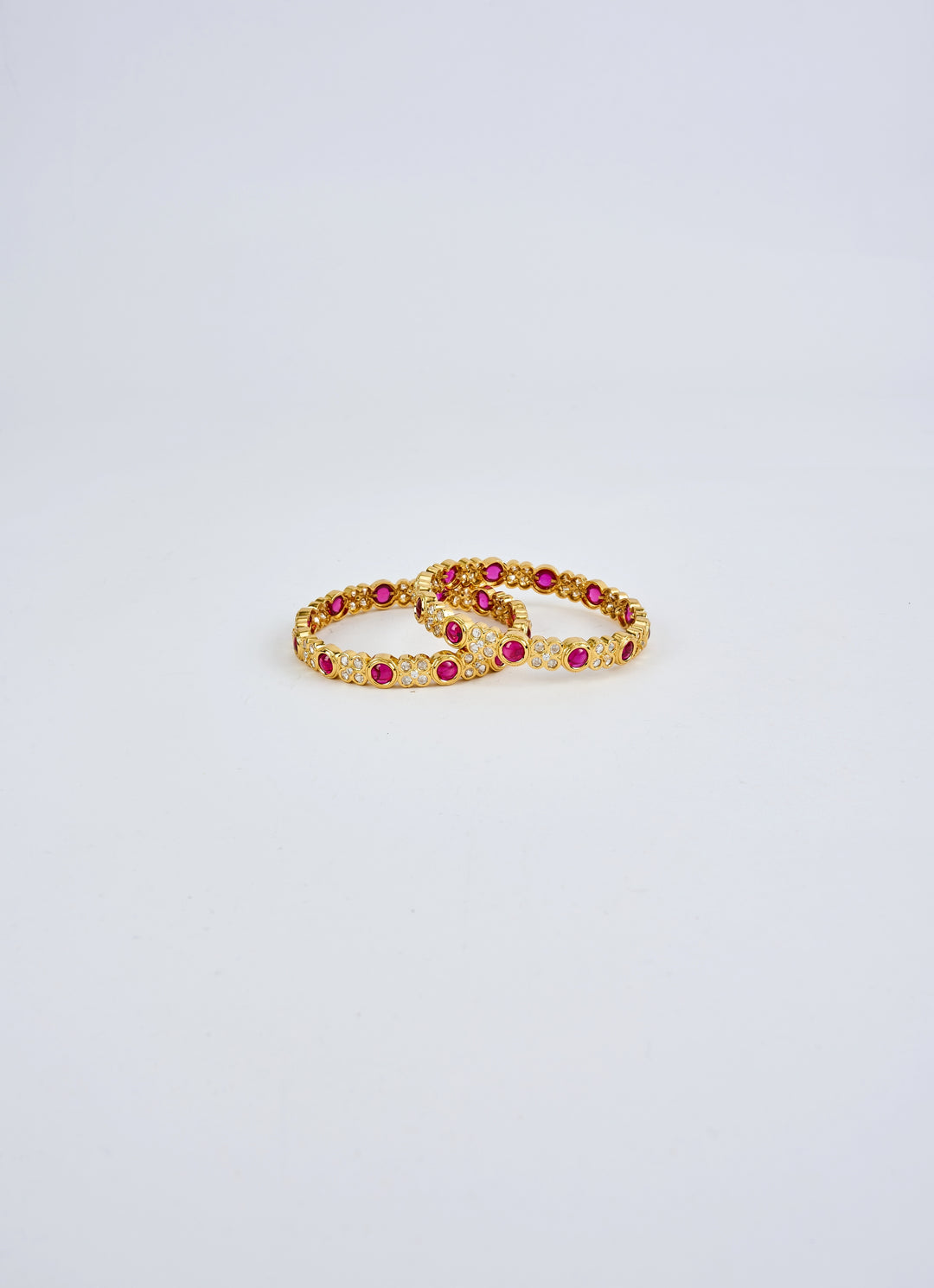 Pink And White Crystal Stone Gold Plated Bangles