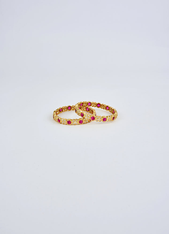 Pink And White Crystal Stone Gold Plated Bangles