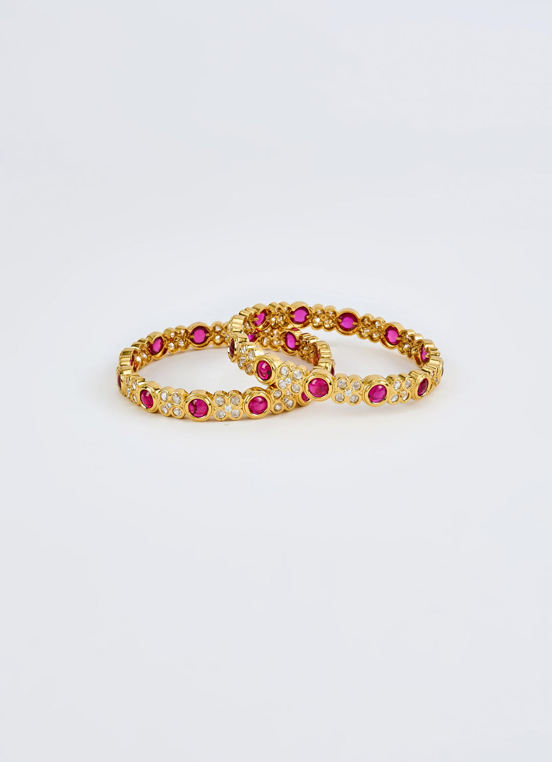 Pink And White Crystal Stone Gold Plated Bangles