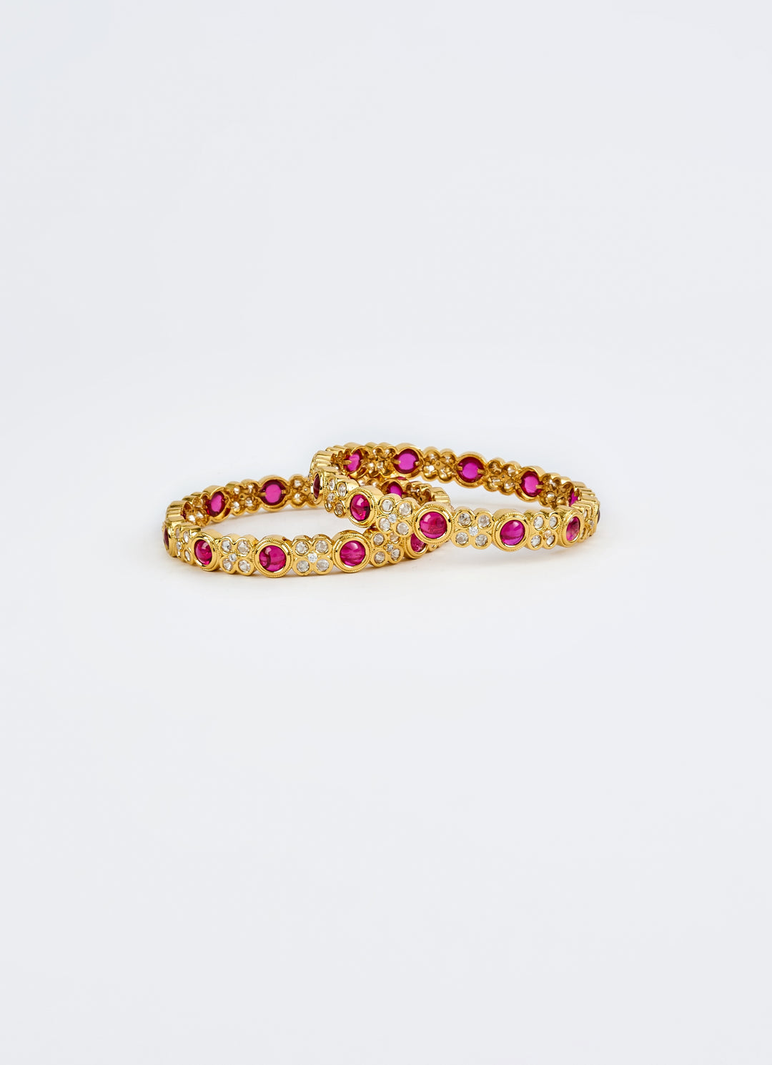 Pink And White Crystal Stone Gold Plated Bangles