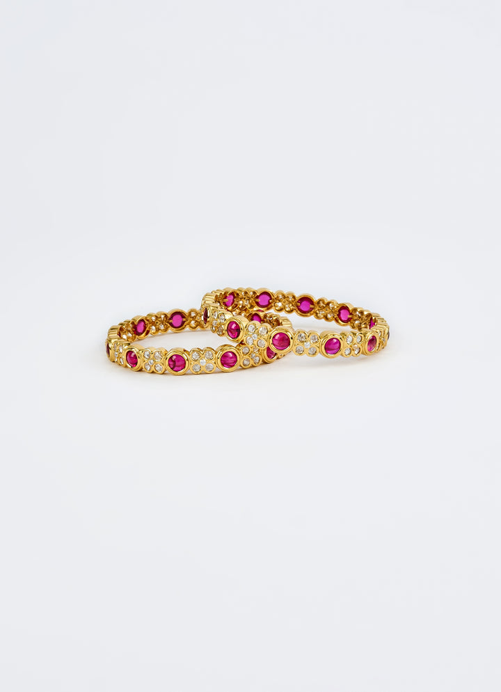 Pink And White Crystal Stone Gold Plated Bangles