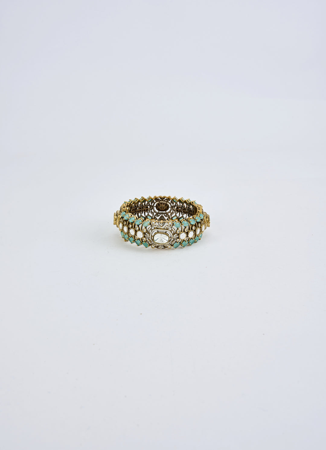 Green And Zircon Gold Plated Kada