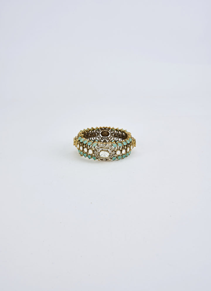 Green And Zircon Gold Plated Kada