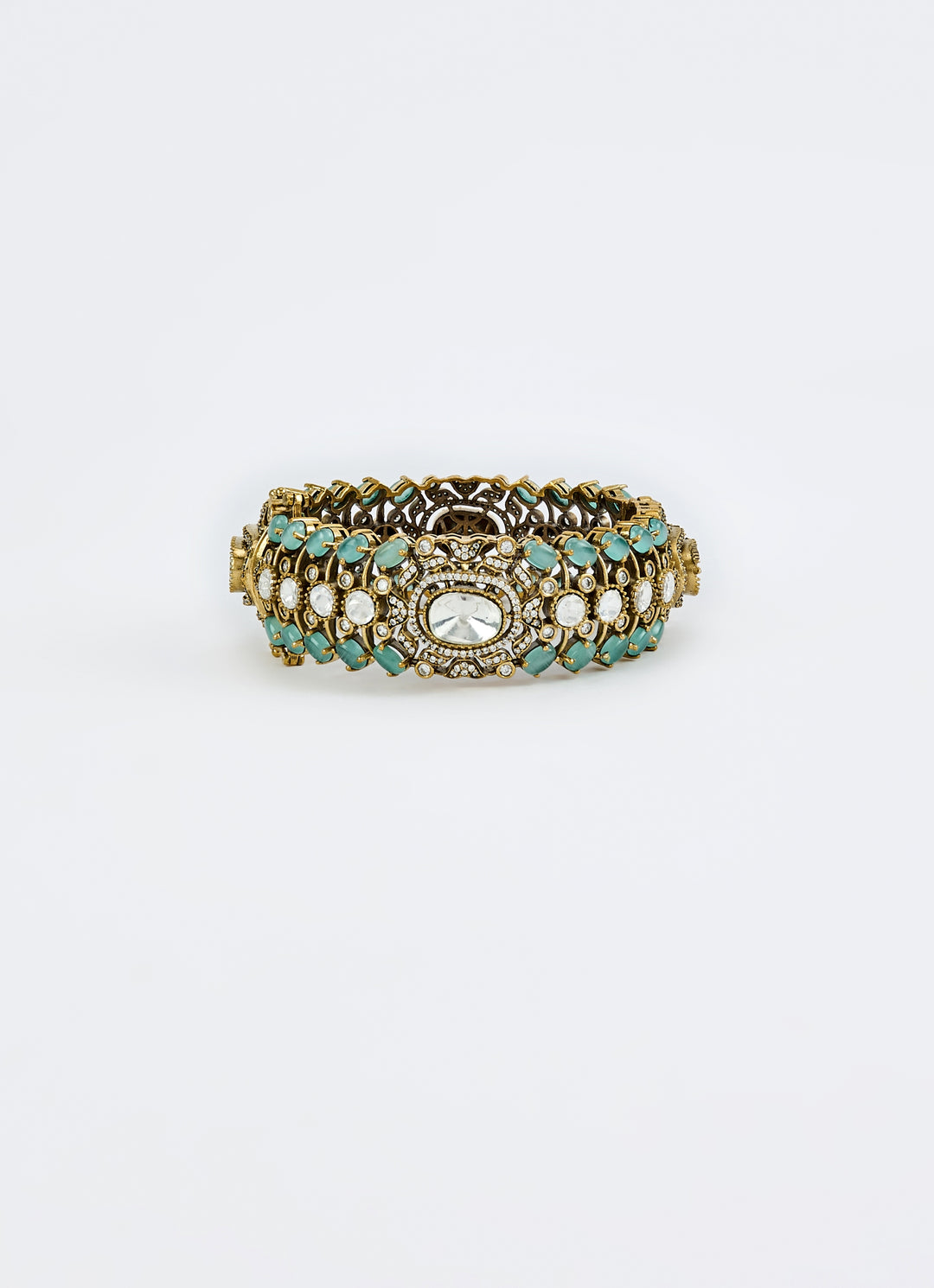 Green And Zircon Gold Plated Kada