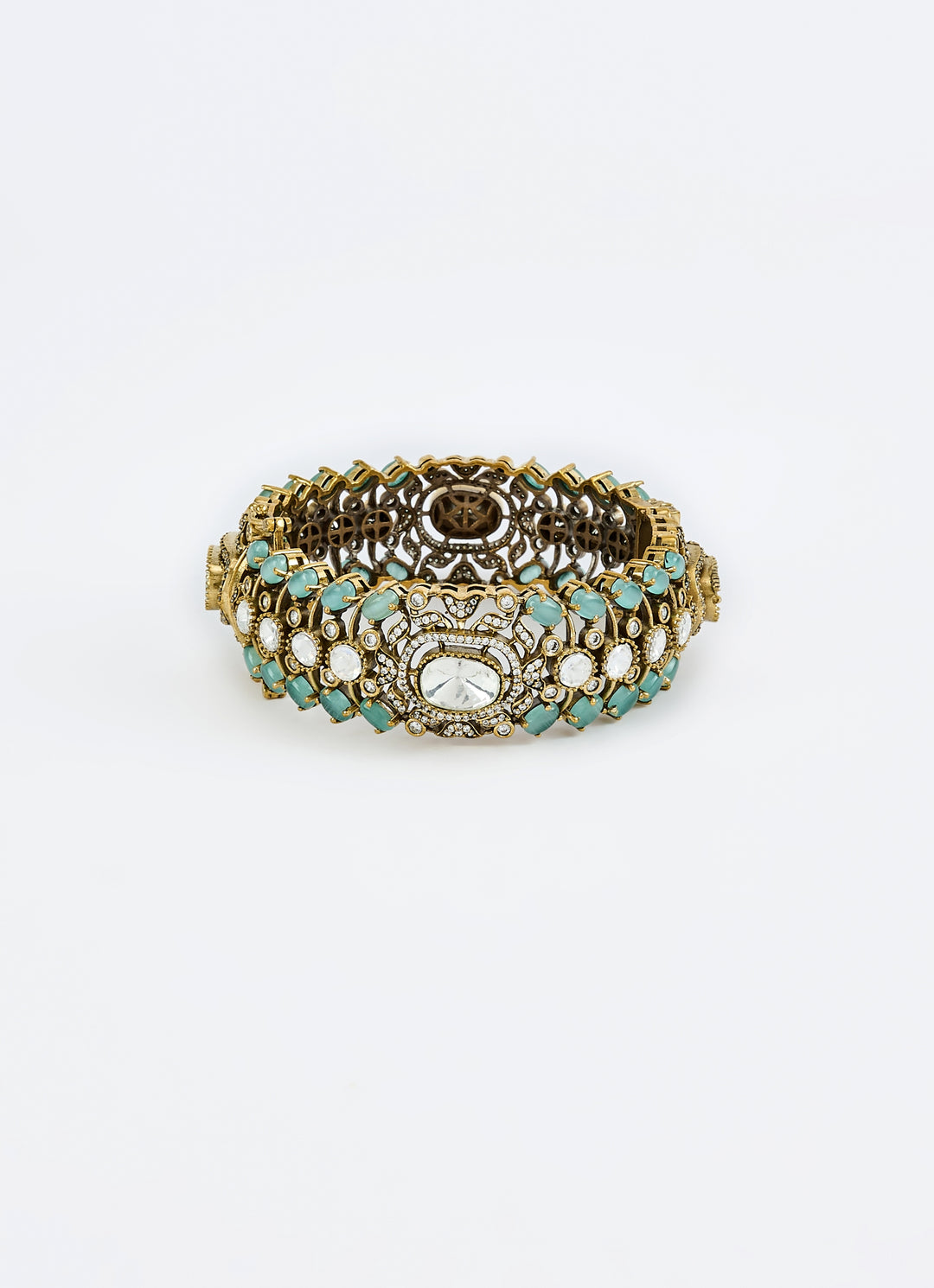Green And Zircon Gold Plated Kada
