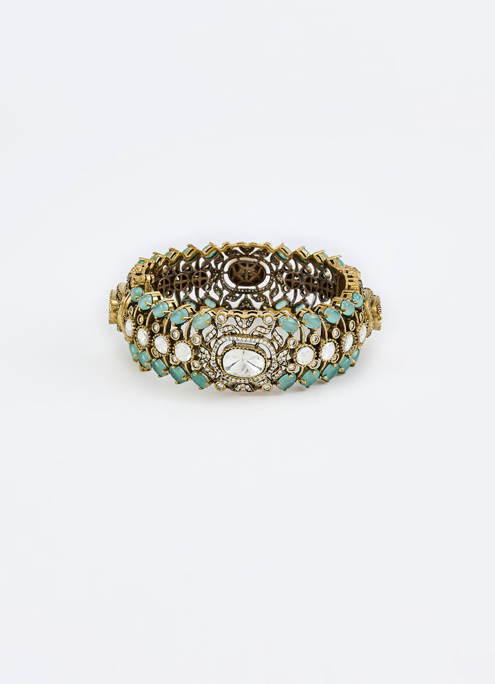 Green And Zircon Gold Plated Kada