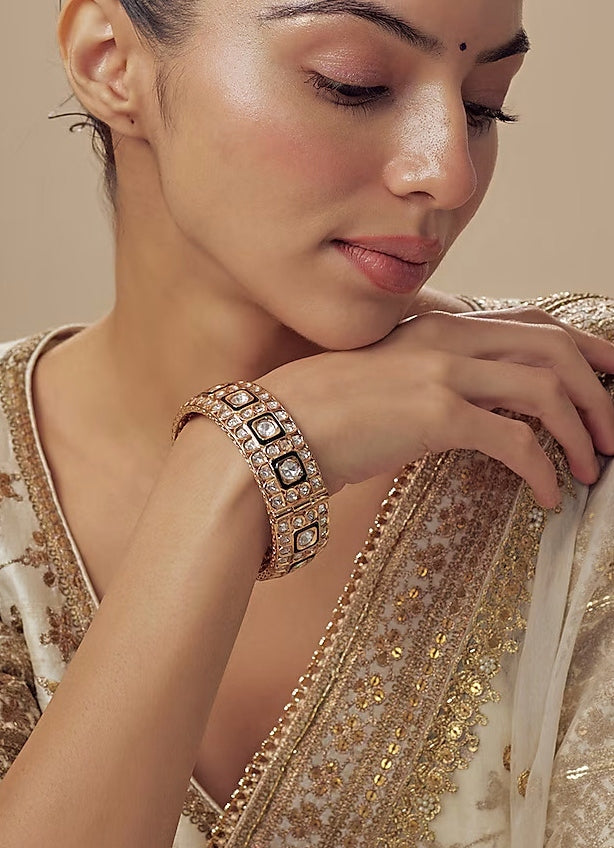 Green Meenakari And Kundan Gold Kada