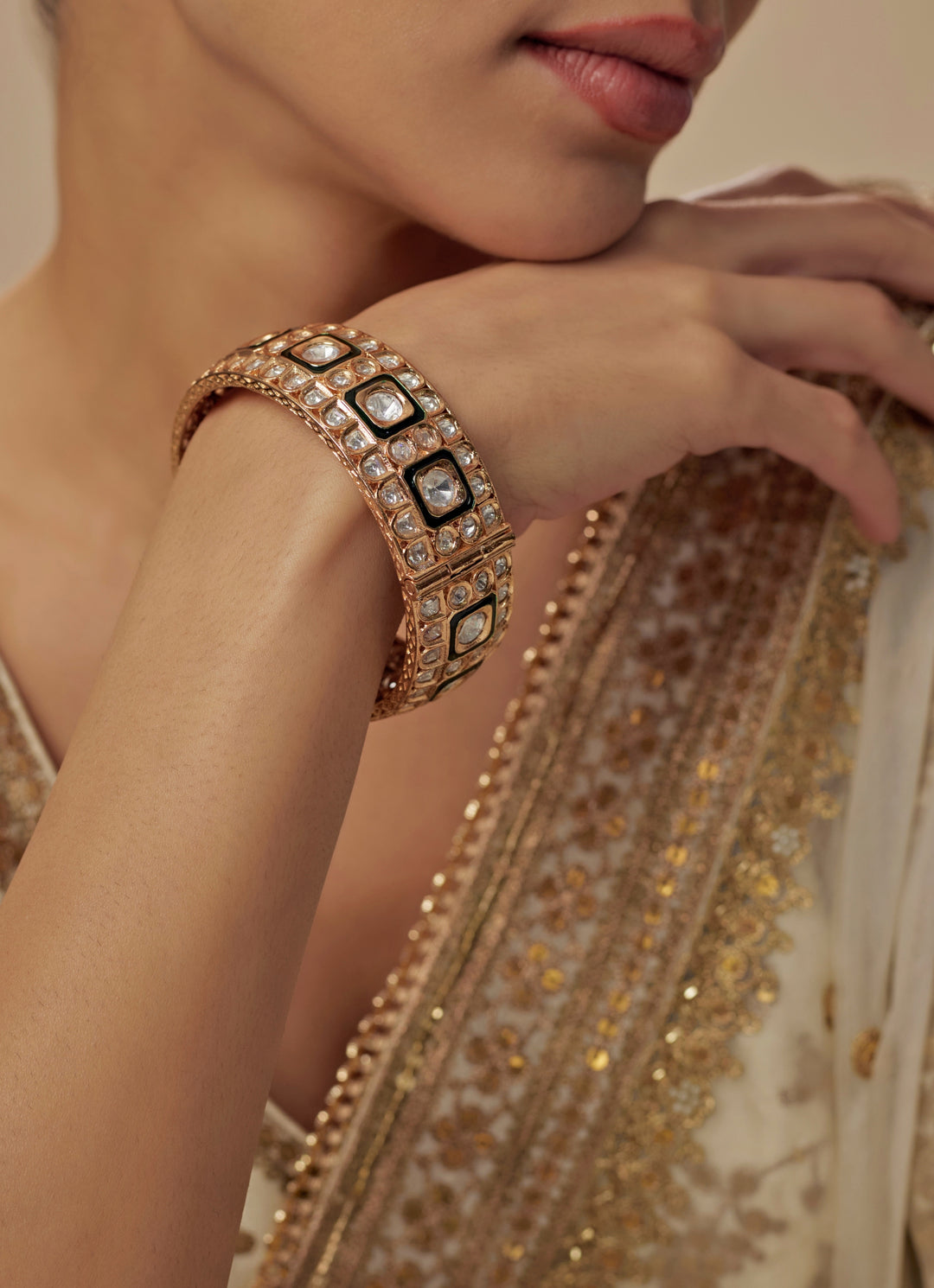 Green Meenakari And Kundan Gold Kada