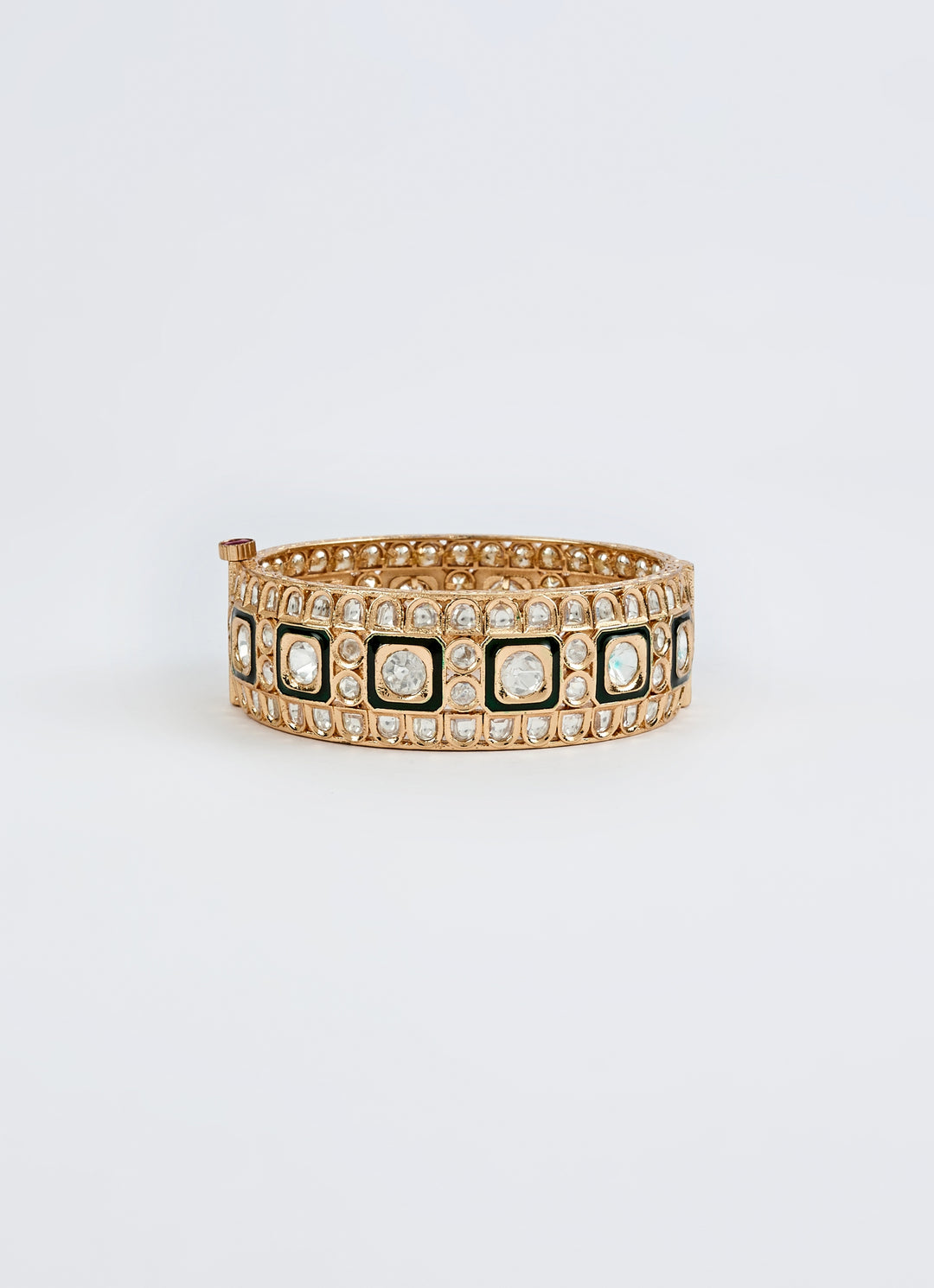 Green Meenakari And Kundan Gold Kada