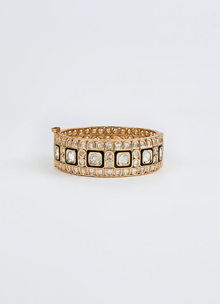 Green Meenakari And Kundan Gold Kada