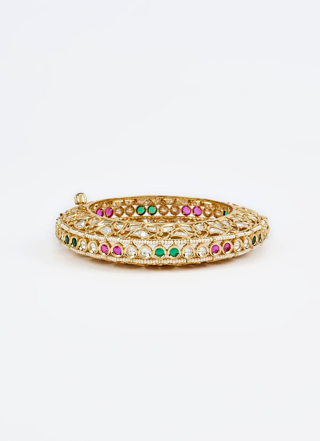 Multi Stone Kundan And Polki Gold Plated Kada
