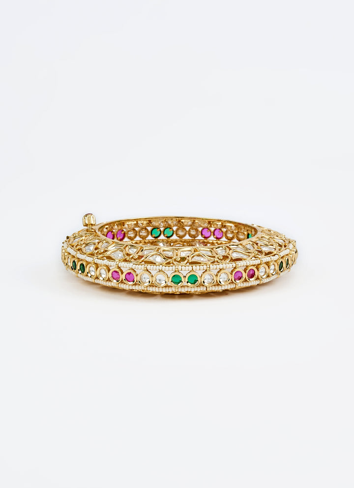 Multi Stone Kundan And Polki Gold Plated Kada