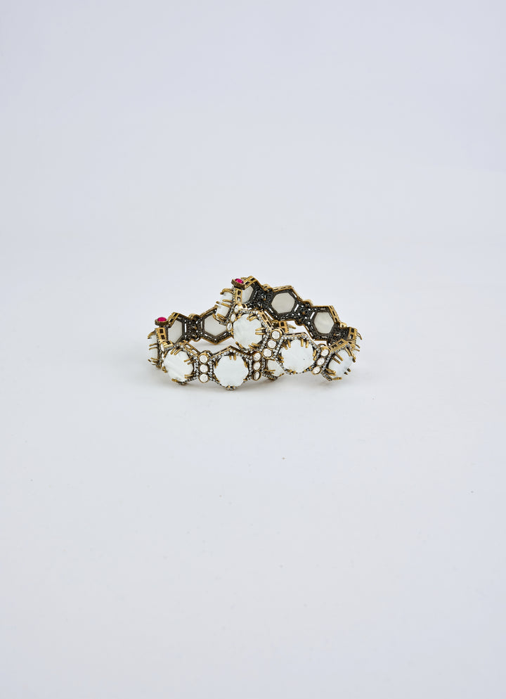 White Stone Kundan And Polki Gold Plated Bangles