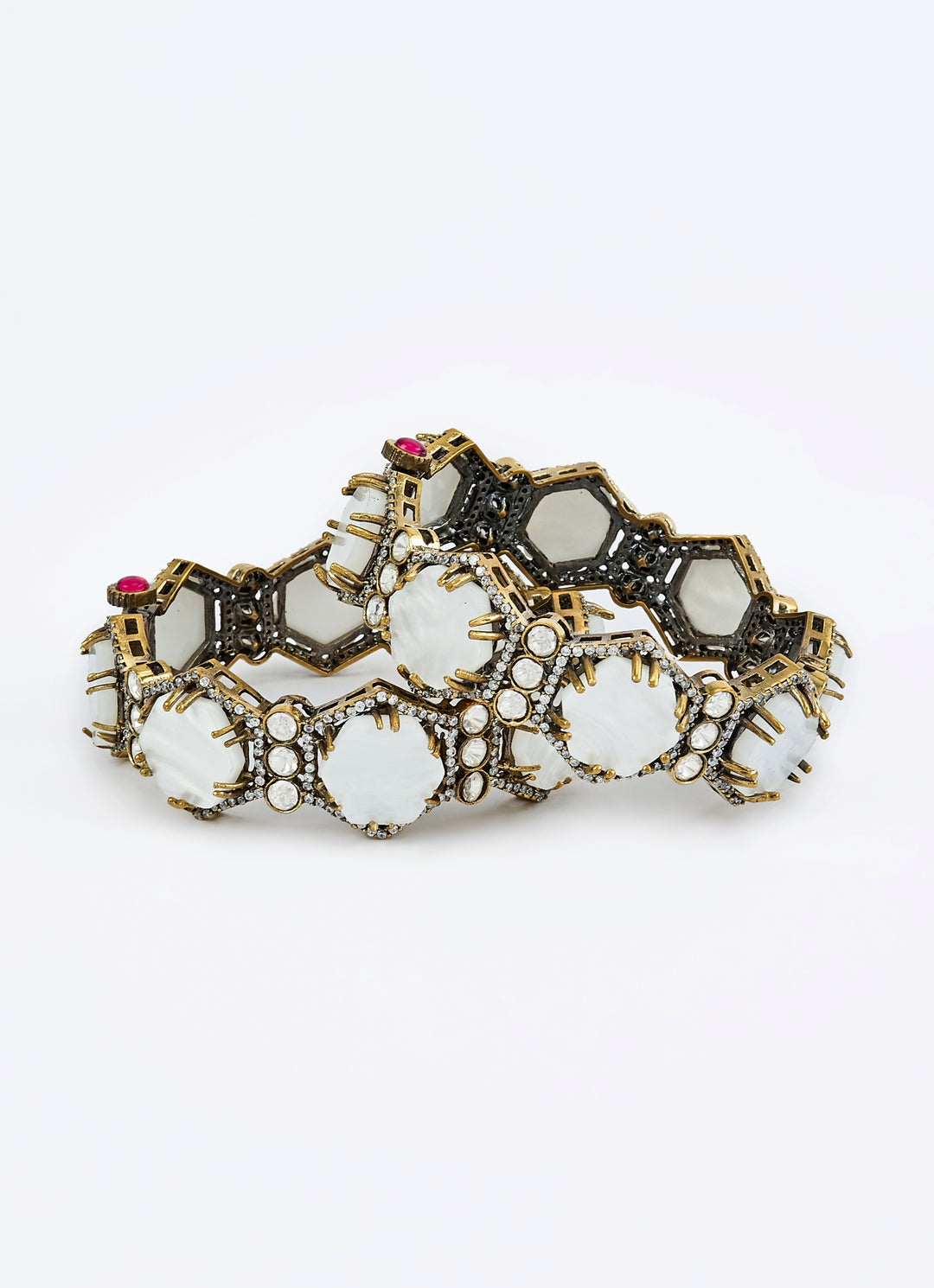 White Stone Kundan And Polki Gold Plated Bangles
