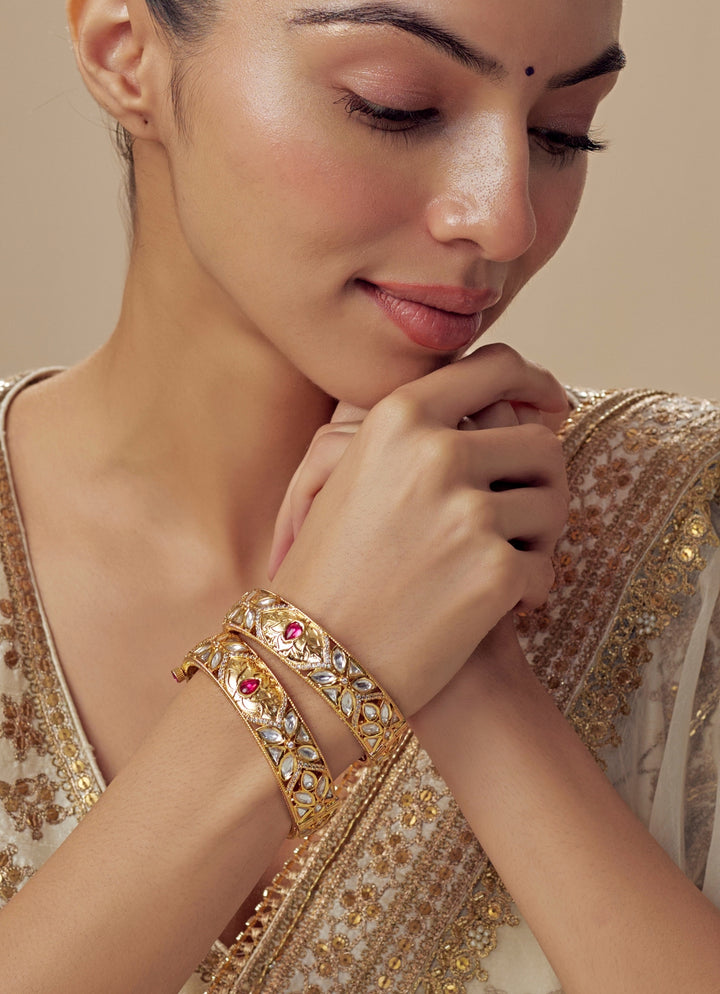 Red Ruby And Kundan Gold Plated Bangles