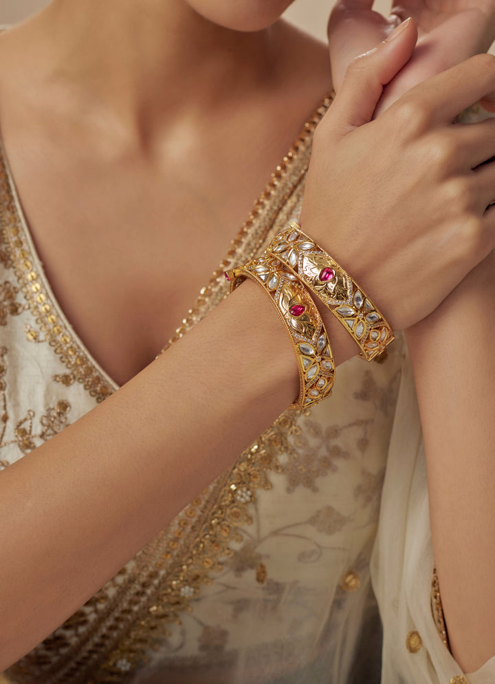 Red Ruby And Kundan Gold Plated Bangles