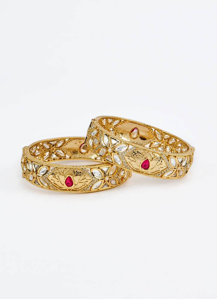Red Ruby And Kundan Gold Plated Bangles