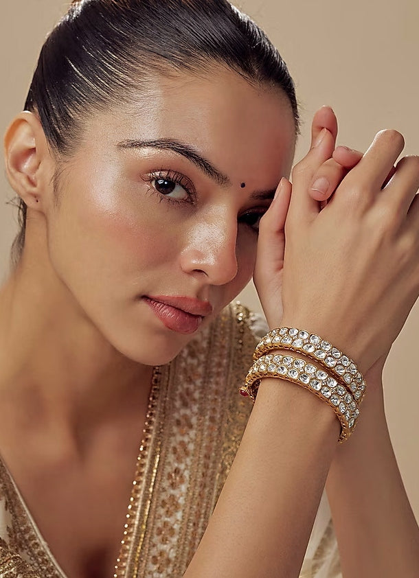 White Crystal Gold Plated Bangles