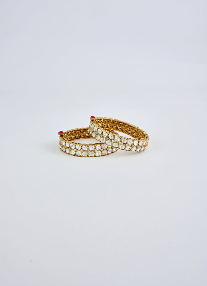 White Crystal Gold Plated Bangles