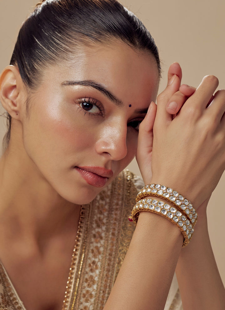 White Crystal Gold Plated Bangles