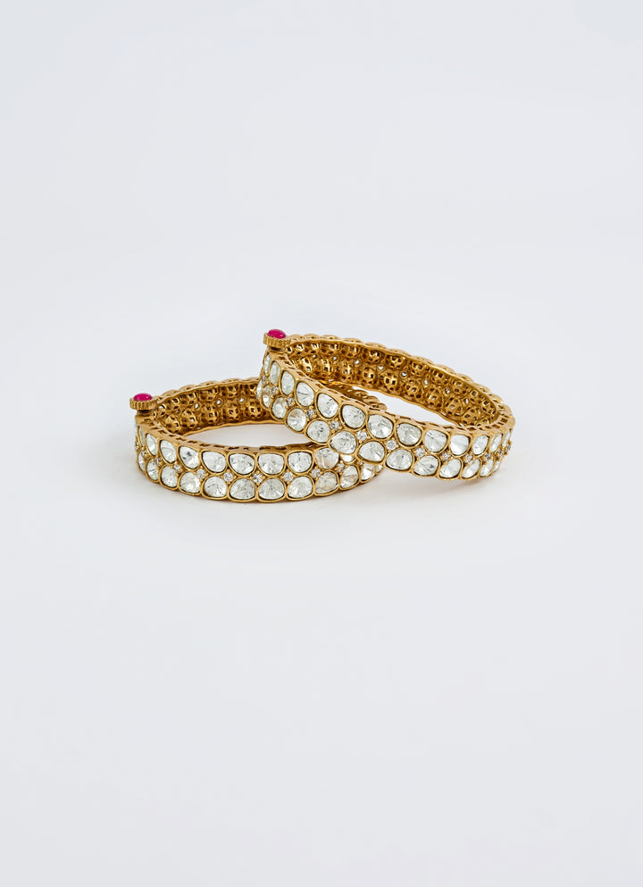 White Crystal Gold Plated Bangles