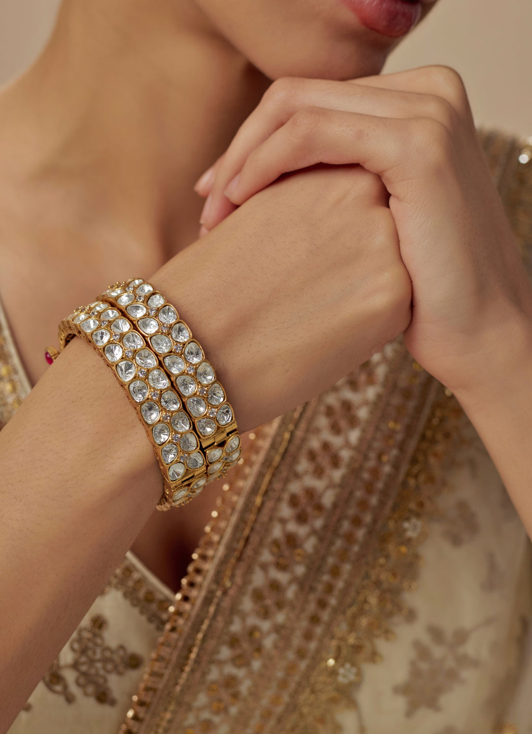 White Crystal Gold Plated Bangles