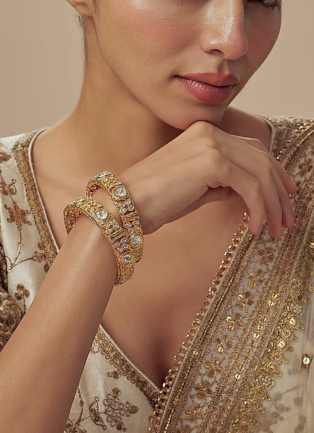 White Kundan And Polki Gold Plated Bangles