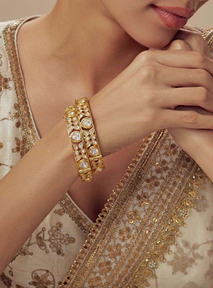 White Kundan And Polki Gold Plated Bangles