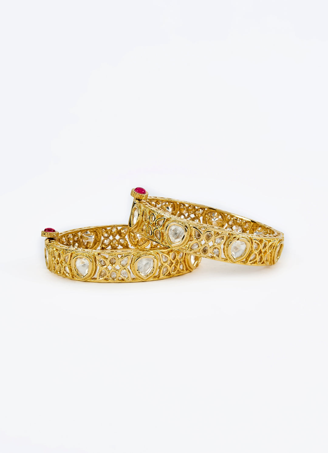 White Kundan And Polki Gold Plated Bangles