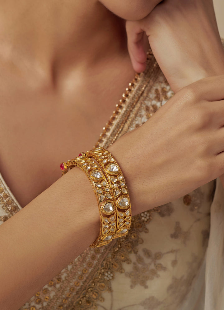 White Kundan And Polki Gold Plated Bangles