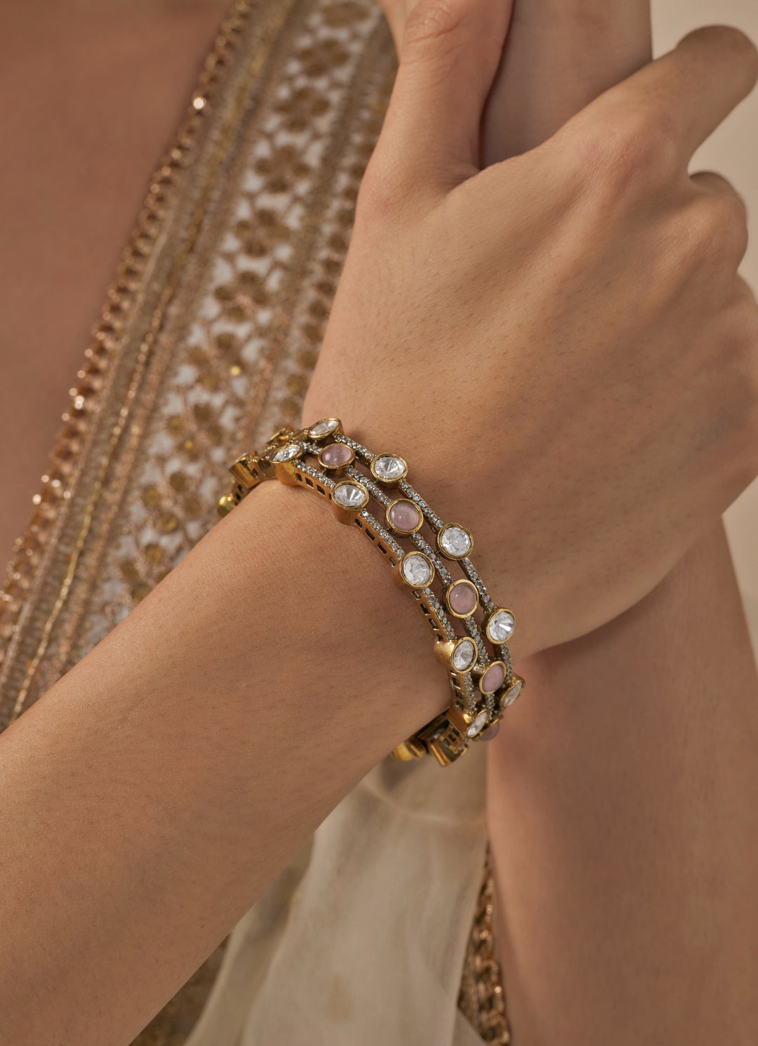 White And Pink Gold Plated Kada