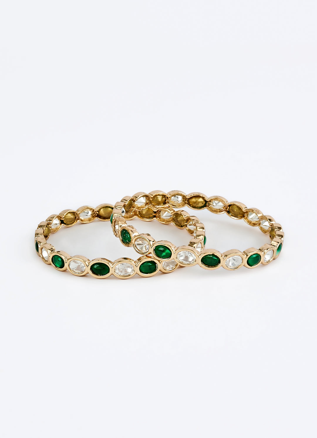 Emerald Green And White Crystal Gold Plated Bangles