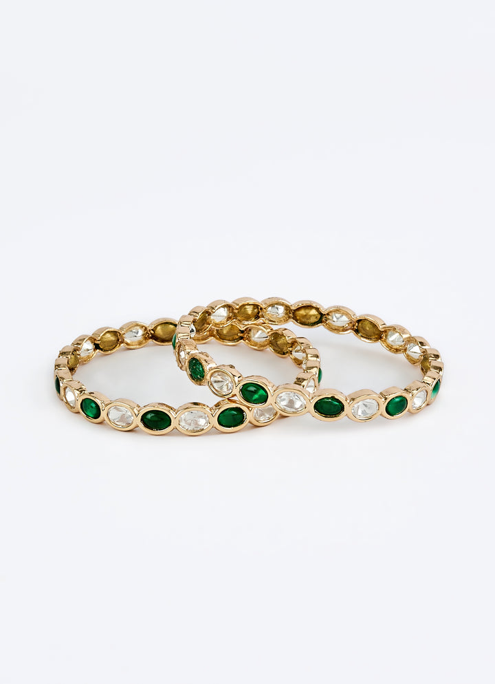 Emerald Green And White Crystal Gold Plated Bangles